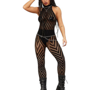 Fever Sleeveless V Striped Bodystocking