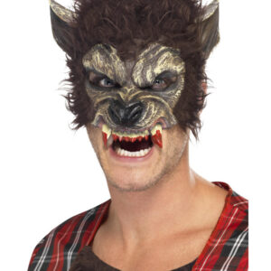Werewolf Half Face Latex Mask, Brown
