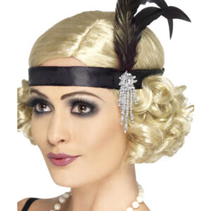 Black Satin Charleston Headband, Black