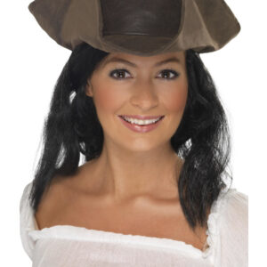 Leather Look Pirate Hat, Brown