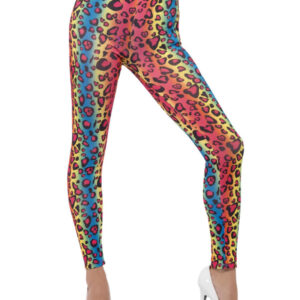 Neon Leopard Print Leggings, Multi-Coloured