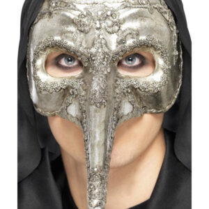 Luxury Venetian Capitano Mask, Silver