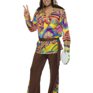 Psychedelic Hippie Man Costume, Multi-Coloured