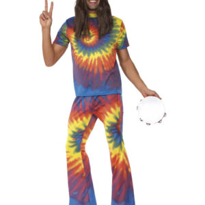 60s Tie Dye Top and Flared Trousers, Multi-Colou