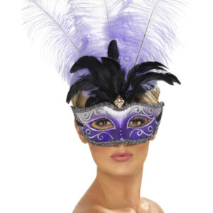 Venetian Colombina Eyemask with Multicolour Plume,