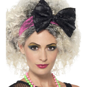 80s Lace Headband, Black & Pink