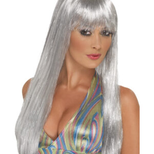Glitter Disco Wig, Silver