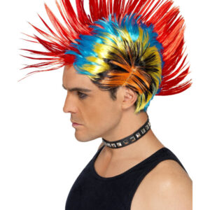 80s Street Punk Wig, Mohawk, Multi-Coloured