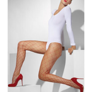 Diamond Net Tights, Red
