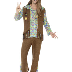60s Hippie Costume, with Trousers, Top, Waistcoat,