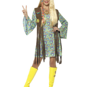 60s Hippie Chick Costume, with Dress, Multi-Colour