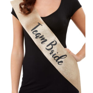 Deluxe Glitter Team Bride Sash, Gold & Black