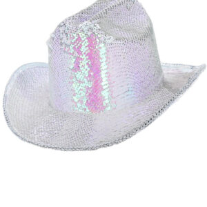 Fever Deluxe Sequin Cowboy Hat, Iridescent White