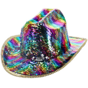 Fever Deluxe Sequin Cowboy Hat, Rainbow