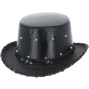 LED Light Up Metallic Top Hat, Black