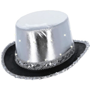 LED Light Up Metallic Top Hat, Silver