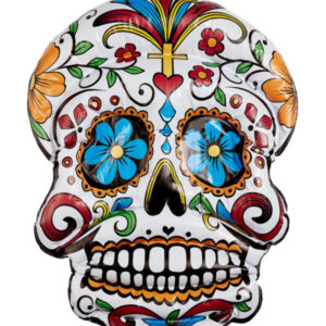 Inflatable Day of the Dead Hanging Skull, White