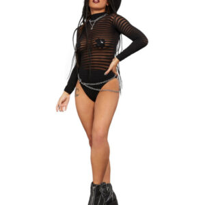 Fever Long Sleeve Striped Bodysuit, Black