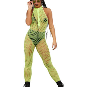Fever Sleeveless Zipped Bodystocking, Neon Yellow