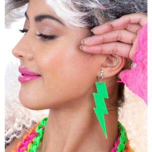 80s Neon Lightning Bolt Earrings, Green