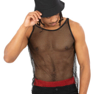90s Unisex String Vest, Black