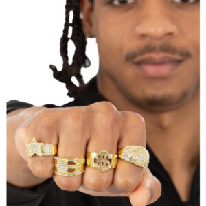 90s Gold & Diamond Bling Rings, 4Pk