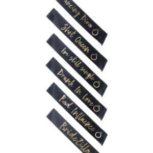 Hen Party Funny Sashes, 6Pk, Black & Gold