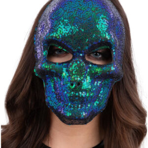 Sequin Skull Mask, Two Tone Blue & Green