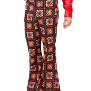 Mens 60s Vintage Crochet Print Flared Trousers