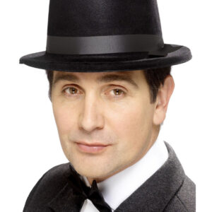 Flocked Topper Hat, Black